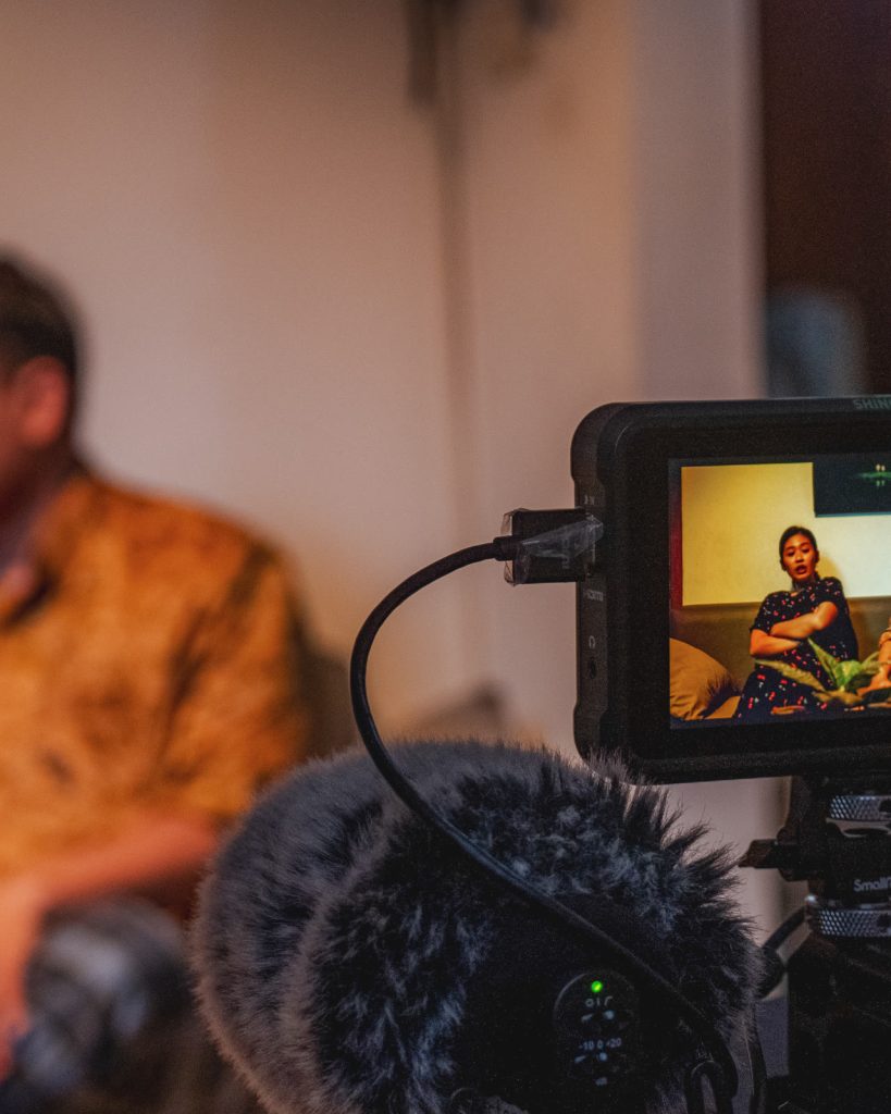 On-set monitor showing a scene — Peaceful Local Elections short film series